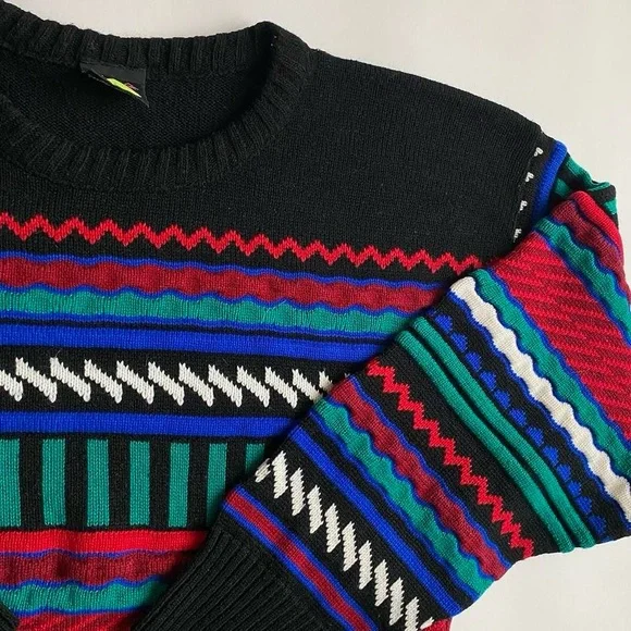 Vintage colorful black geometric grandpa sweater - Picture 3 of 7
